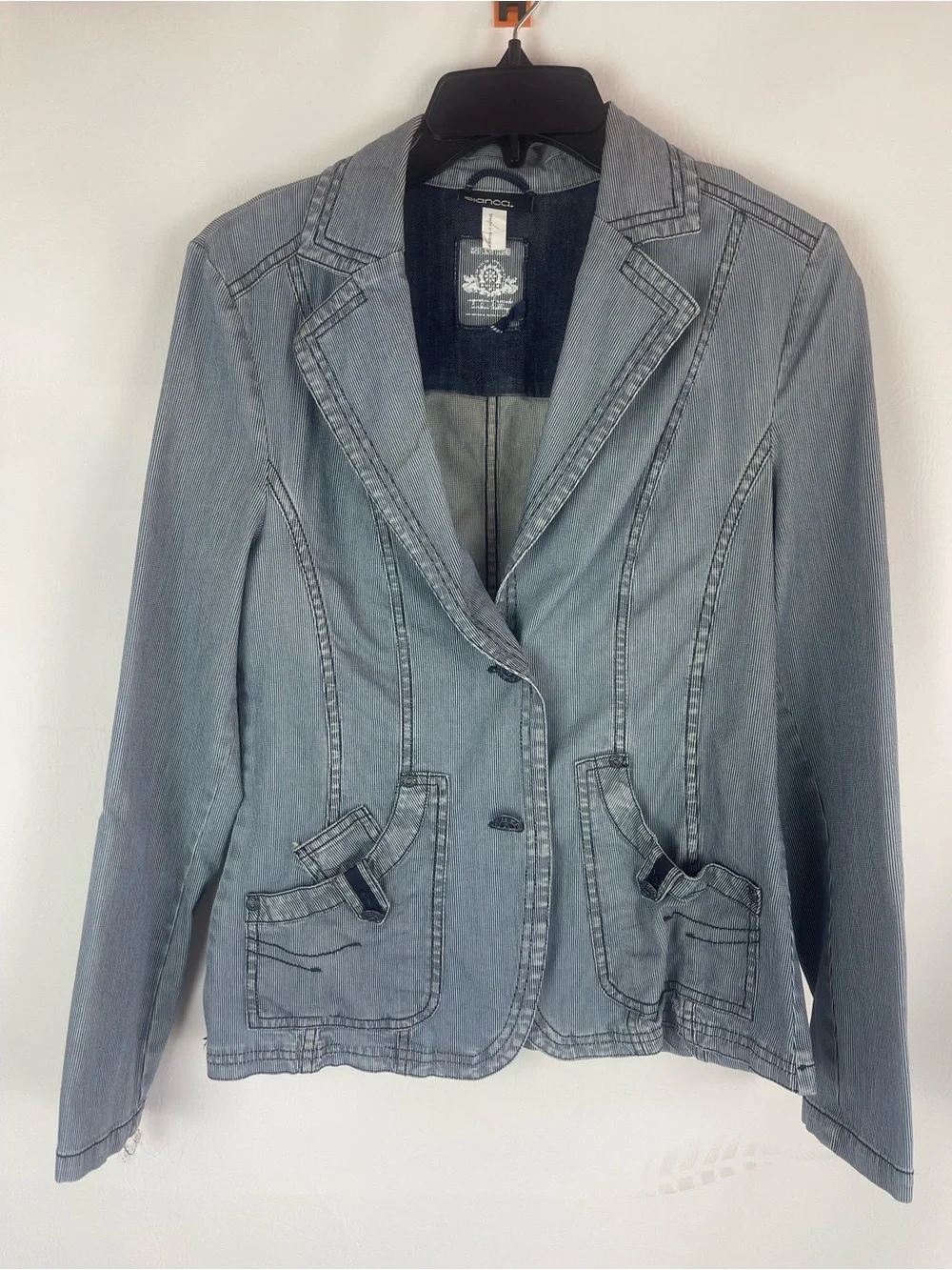 Bianca Sailing Club Striped Denim Blazer Nautical Fitted Jacket US 6 - Picture 3 of 9